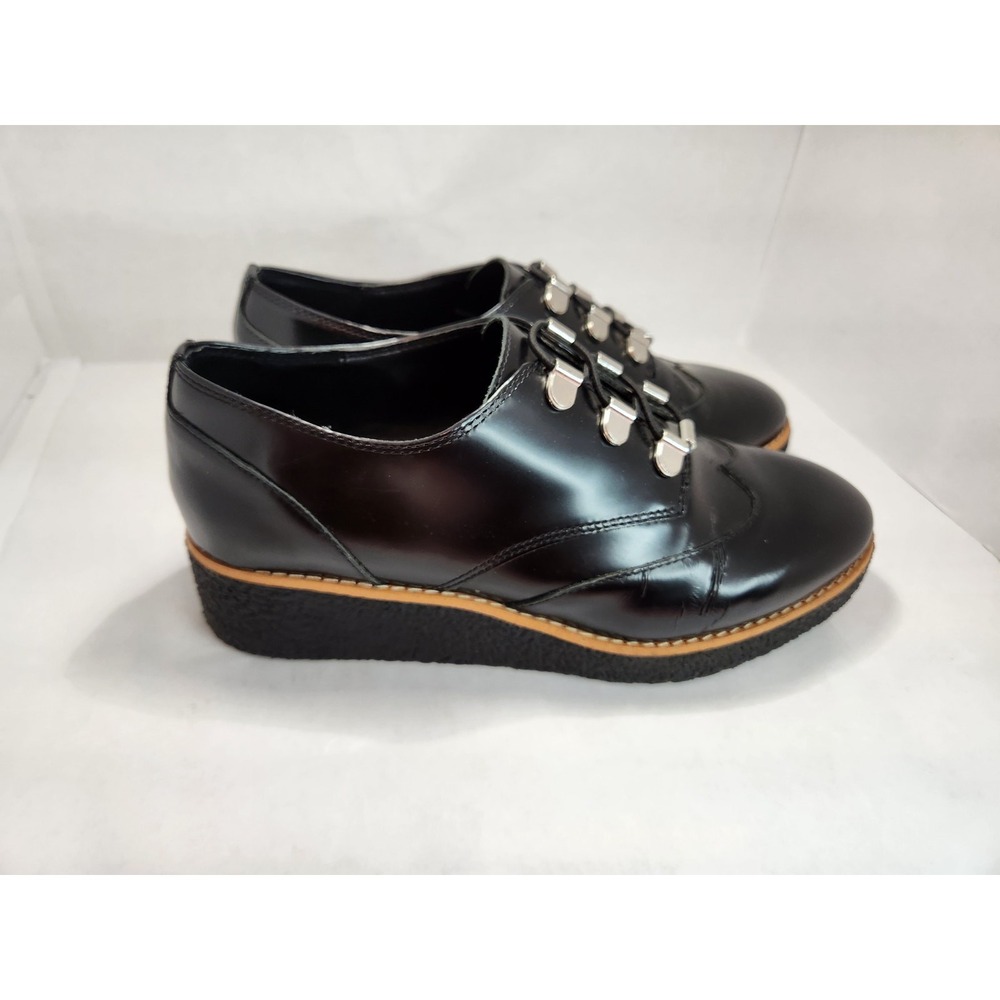 ebecca Minkoff Black Leather Platform Lace Up Shoes‎ Women Size 7M metal deco - Picture 4 of 10